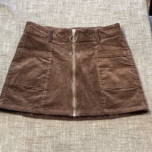 Altered State Brown , Zip-Up Corduroy Mini Skirt, Pre-owned